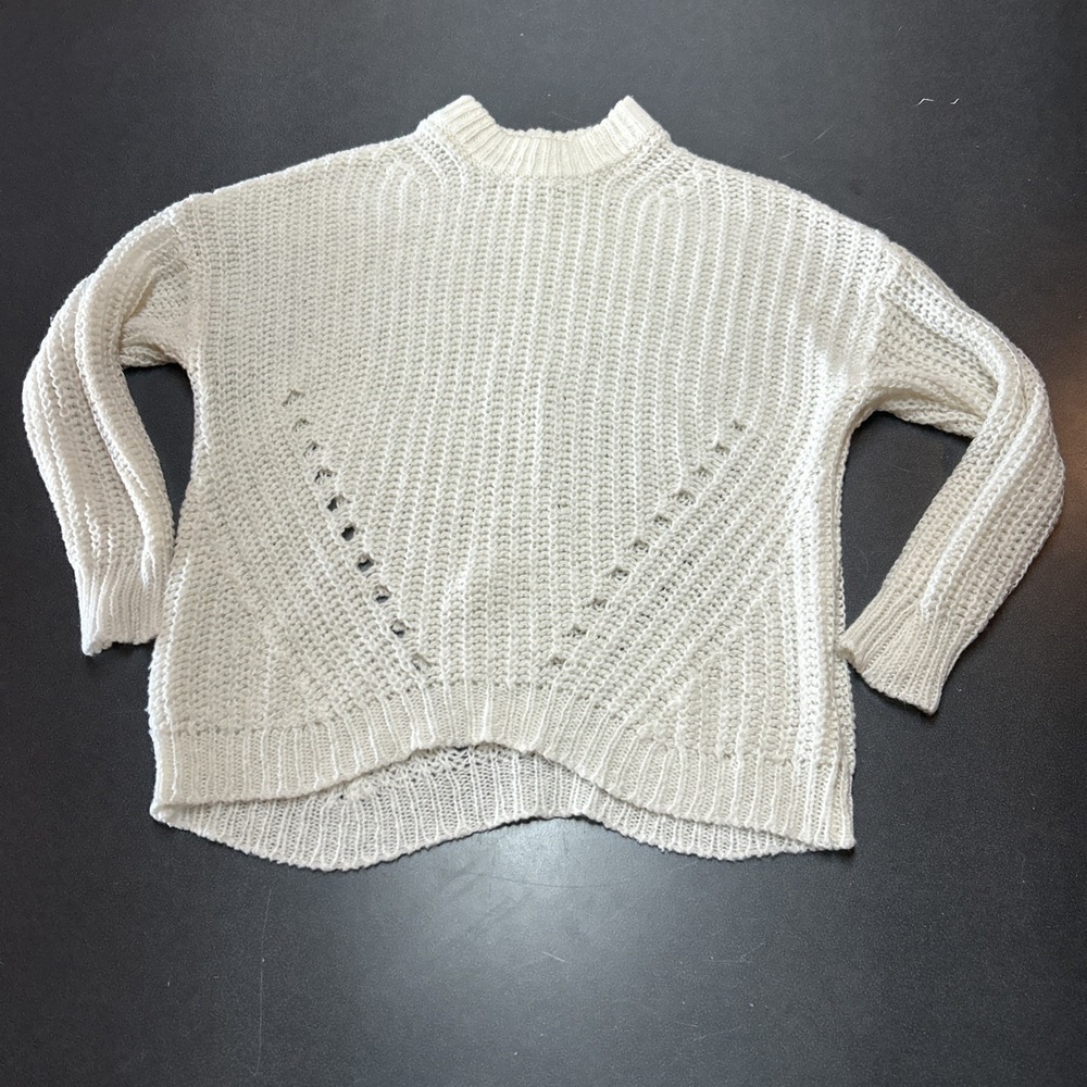 American Eagle Sweater Womens XS Cream Chunky Open Knit Beachy Cozy Neutral‎